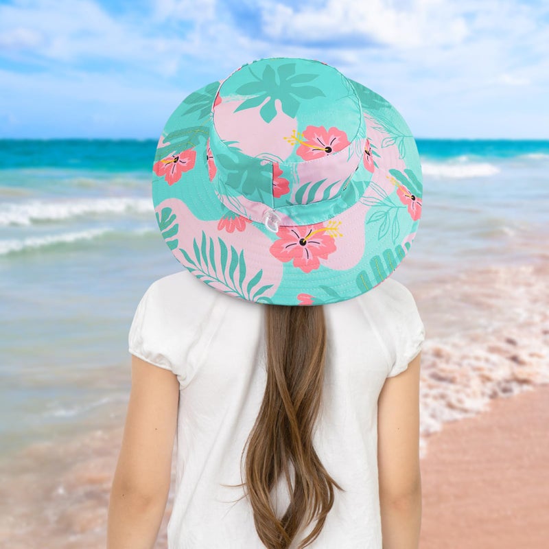 ICOSY Kids Sun Hat for Girls Mesh Bucket Hat Toddler UV Protection Beach Hat Kids Foldable Fishing Hat for Girls 2-8 Years Blue Green - Image 3